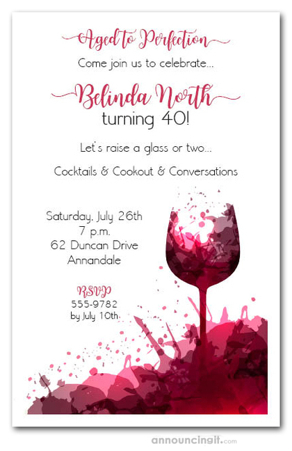 Red Wine Glass Splash Cocktail Party Invitations