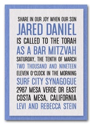 Shimmery White & Blue Bar Mitzvah Invitations
