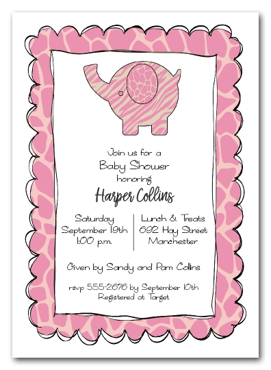 Exotic Elephant Pink Baby Shower Invitations