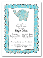 Exotic Blue Elephant Baby Shower Invitations