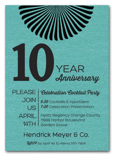 Sunburst Shimmery Turquoise Business Anniversary Invitations