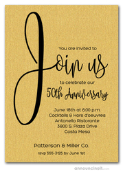 Join Us Shimmery Gold Business Anniversary Invitations