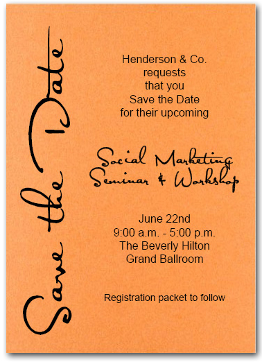 shimmery orange business save the date cards corporate birthday invitation card size