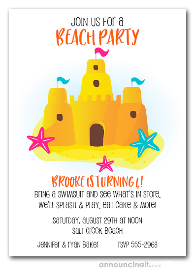 Sandcastle and Starfish Beach Party Invitations