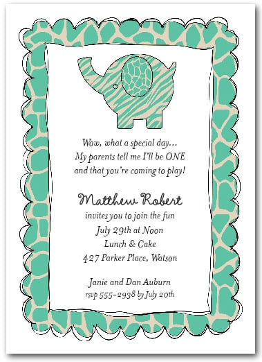 Exotic Teal Baby Elephant Party Invitations