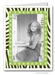 Zebra & Swirls on Green Holiday Photo Holder Cards (V)