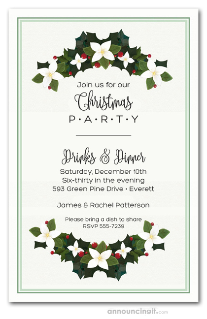 Magnolia Holiday Swags Party Invitations