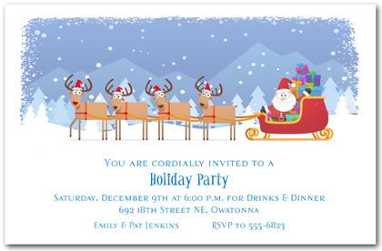 Santa's Sleigh and Reindeer Too Holiday Invitations