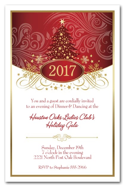 Red Tree Swirls &amp; Stars Holiday Party Invitations ...