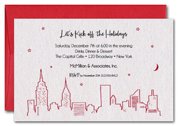 Red New York Skyline on Shimmery White Invitations