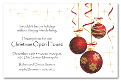 Red Ornaments and Gold Starlights Holiday Invitations