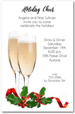 Red Ribbon Champagne Toast Holiday Party Invitations