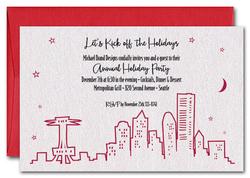 Red Seattle Skyline on Shimmery White Invitations