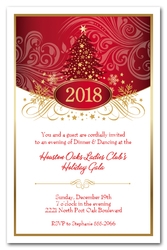 Swirled Red Christmas Tree Party Invitations