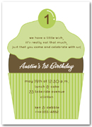 Cherry Topped Green 1st Birthday Cupcake Invitation