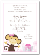 Monkey & Gift Girl First Birthday Party Invitation