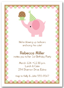 Pink Elephant & Cupcake First Birthday Party Invitations