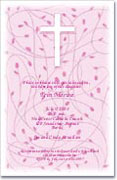 Vines~Pink Cross Christening Invitation