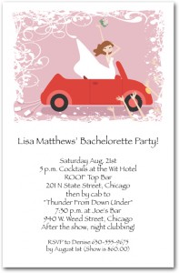 Bachelorette Party Invitation Bride in Convertible