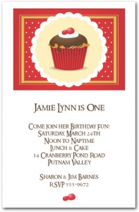 Chocolate Cherry Iced Cupcake First Birthday Invitation