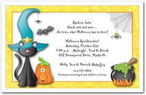 Teal Hat Black Cat Halloween Party Invitation