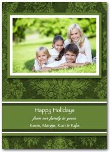 Green Damask Holiday Photo Cards
