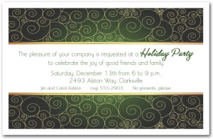 Gold Swirls on Forest Green Holiday Invitations
