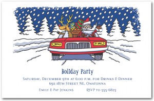 Santa and Reindeer in Convertible Holiday Invitation