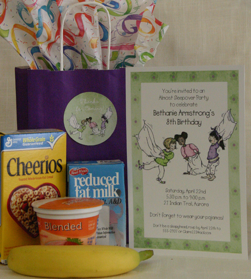 Sleepover Invitations and Breakfast Goodie Bag