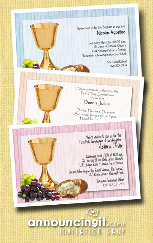 Chalice Grapes and Bread on Baptism or First Communion Invitations from Announcingit.com