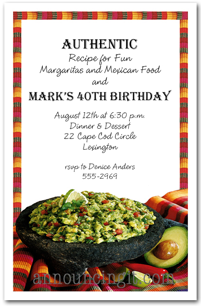 Cinco de Mayo Mexican Fiesta Guacamole Party Invitations