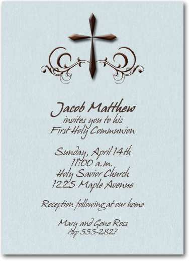 Holy Cross on Shimmery Blue Invitations