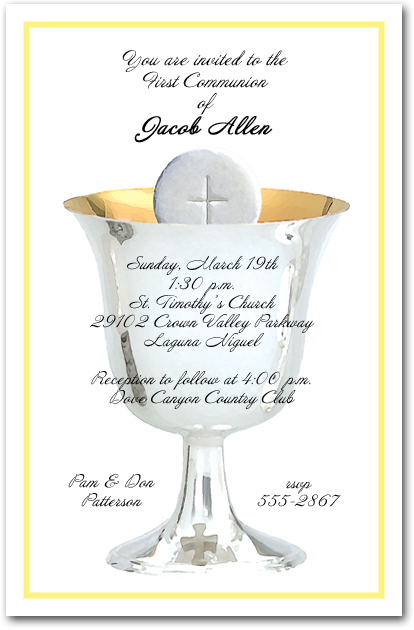 Yellow Bordered Chalice and Host First Communion Invitations