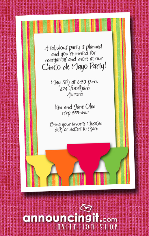 Margaritas on Bright Stripes Cinco de Mayo Party Invitations | See the entire collection at Announcingit.com