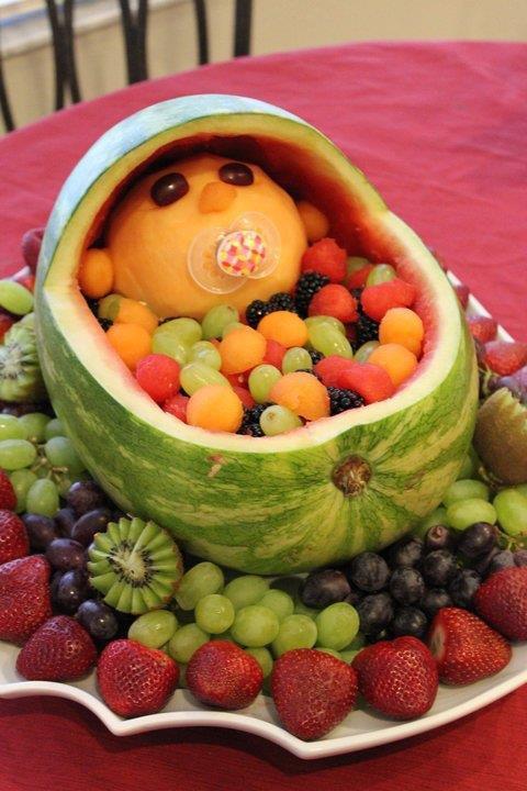 Baby in a Basket Watermelon Fruit Bowl for a Baby Shower