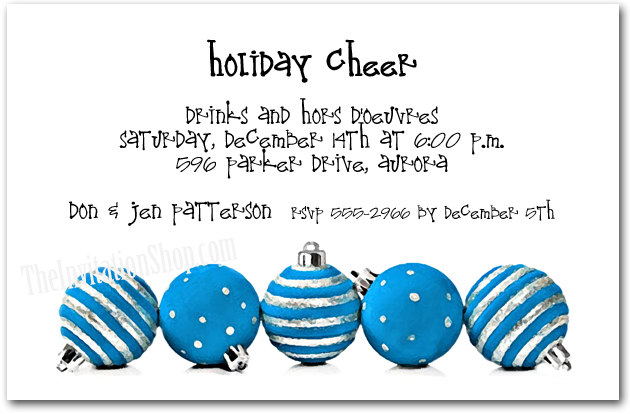 Silver & Blue Ornaments Holiday Party Invitations