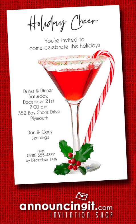 Candy Cane Martini Holiday Party Invitations at Announcingit.com