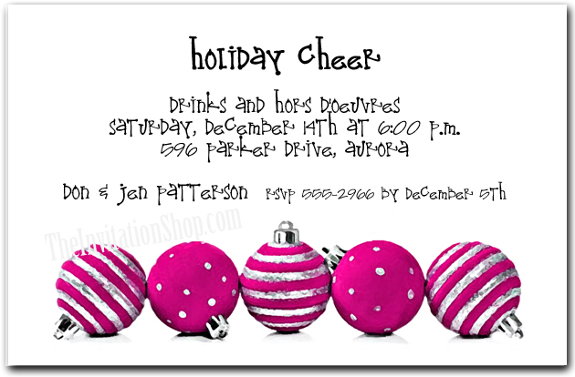 Silver & Hot Pink Ornaments Holiday Party Invitations