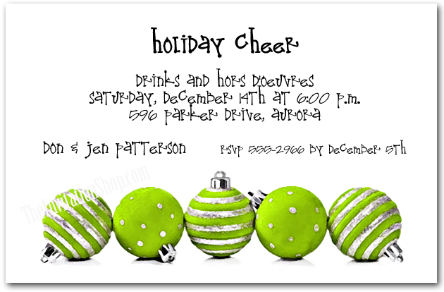 Silver & Lime Ornaments Holiday Party Invitations