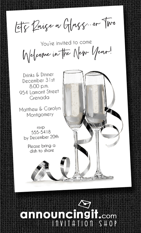 Noir Champagne & Streamers Party Invitations at Announcingit.com