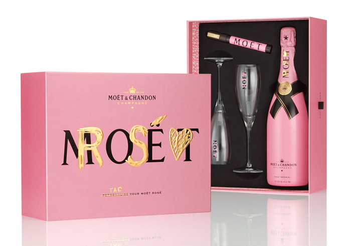 Pink Boxed Moet & Chandon Rose Champagne with Gold Pen