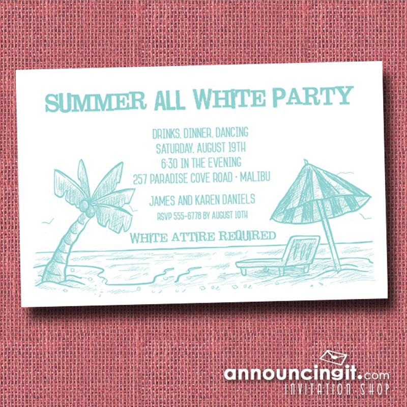 Beach Shoreline Summer All White Party Invitations