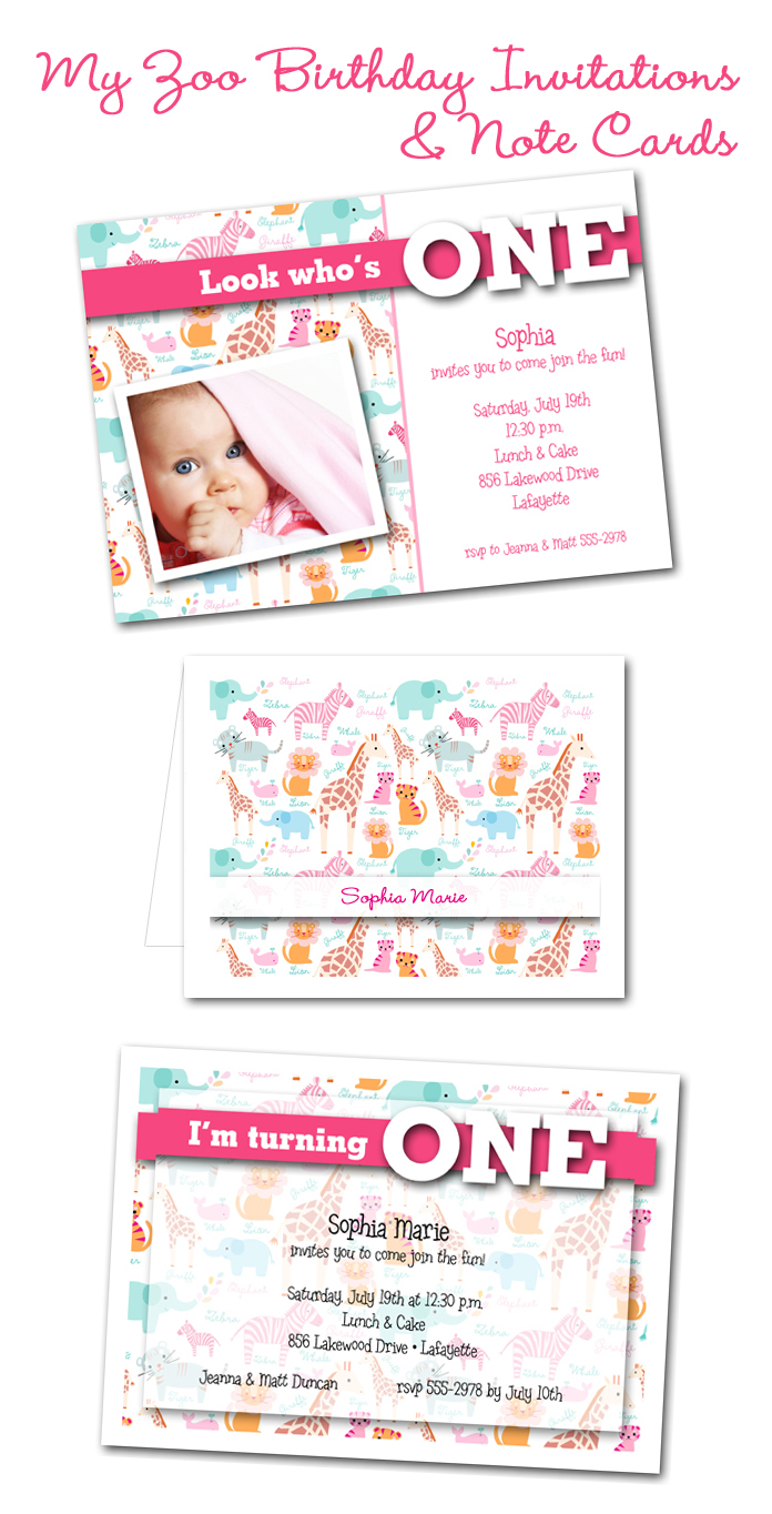 Pink My Zoo Girl's Birthday Party Invitations