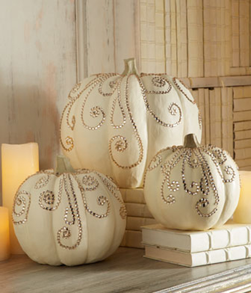 Halloween Painted Pumpkins: Ivory Jeweled Pumpkins