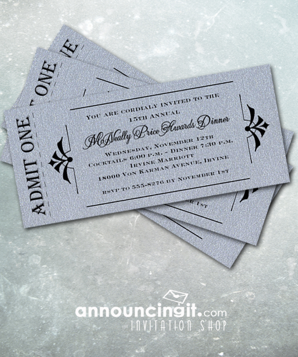 Admit One Shimmery Silver Ticket Invitations