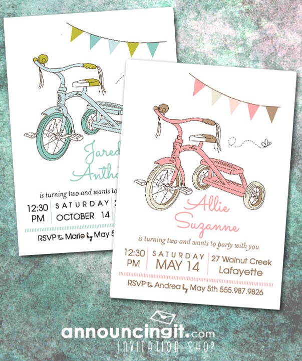 Kids Tricycle Birthday Party Invitations | Come see our entire invitation collection at Announcingit.com