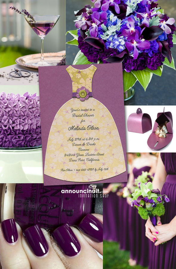 Purple Floral Diecut Dress Party Invitation Inspiration Board