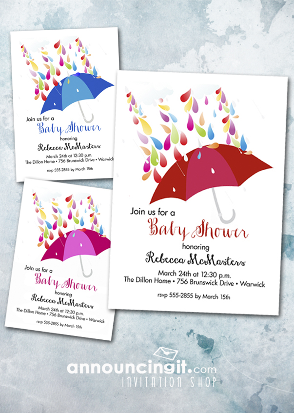 Raindrops on Umbrellas Shower Invitations