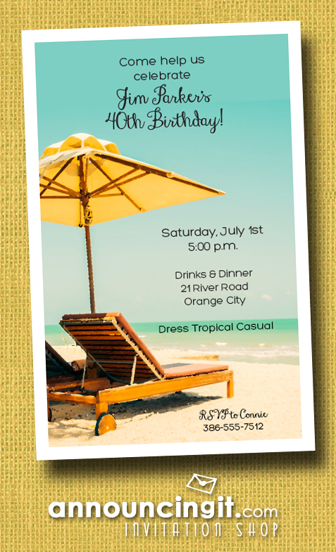 Beach Bed & Umbrella Summer Party Invitations | See the entire collection at Announcingit.com