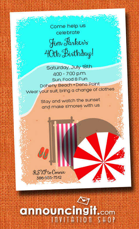 Chaise on the Beach Party Invitations | See our entire collection at Announcingit.com